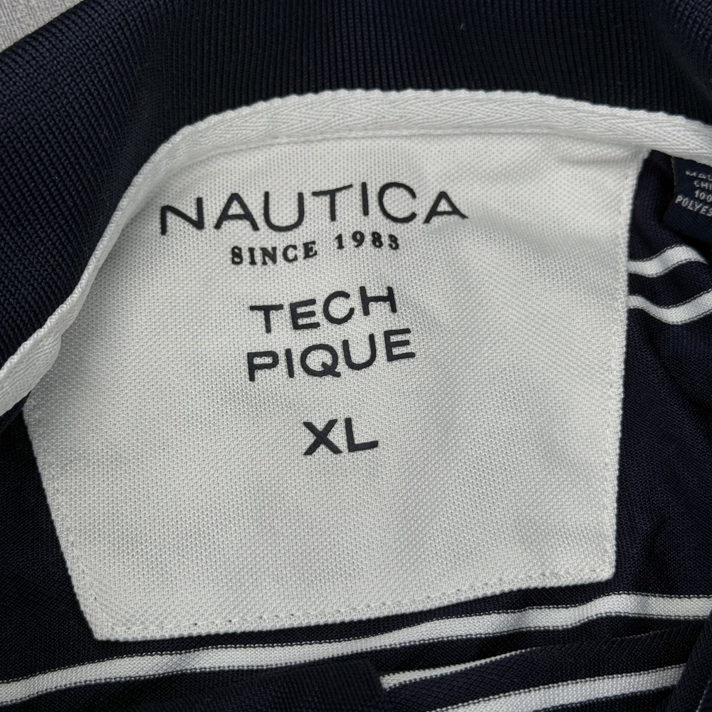 Nautica Mens XL Navy Striped Polo Shirt Tech Pique - Picture 3 of 9